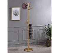 Porte-manteaux MILA portant pour vêtements sur pied hauteur 174 cm socle rond et 8 crochets, meuble d'entrée en métal laqué or