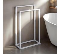 IDIMEX Porte Serviette Salle de Bain MAILO H 84 cm en Métal Blanc, Design Simple et Moderne, sur Pieds avec Socle Stable, 3 Barreaux Porte Serviettes