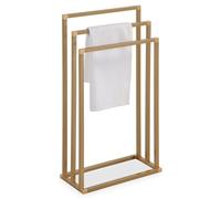 Porte-serviettes sur pied KUNO portant pour vêtements et linge de salle de bain avec 3 niveaux d'étendage, structure en métal doré