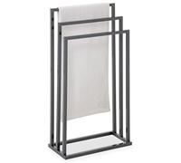 Porte-serviettes sur pied KUNO portant pour vêtements et linge de salle de bain avec 3 niveaux d'étendage, structure en métal gris