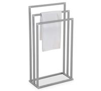 Porte-serviettes sur pied KUNO portant pour vêtements et linge de salle de bain avec 3 niveaux d'étendage, en métal gris clair