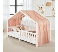 IDIMEX Rideau de lit LIAN en Mousseline 100% Coton 125 x 390 cm, pour Lits cabanes Enfants, Tissu léger et Doux, Rose étoilé