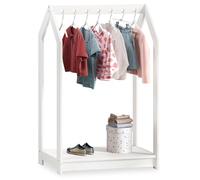 IDIMEX Sally Portemanteau pour enfant en forme de maison Montessori Blanc - Tringle à vêtements à hauteur adaptée aux enfants avec étagère en pin