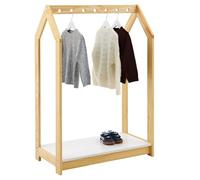 IDIMEX Sally Portemanteau pour enfant en forme de maison Montessori Naturel/blanc - Tringle à vêtements à hauteur adaptée aux enfants avec plateau en pin
