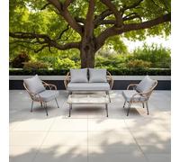 IDIMEX Salon de Jardin extérieur Cairo pour 4 Personnes Coloris Noir et Brun avec 1 Table de Jardin Basse, 1 canapé d'extérieur et 2 fauteuils avec Coussins Gris, résitant aux intempéries