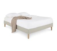 Sommier tapissier BREST 160 x 200 cm structure en bois et revêtement en tissu beige, cadre de lit avec pieds