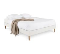 IDIMEX Sommier tapissier Brest 160 x 200 cm Structure en Bois et revêtement en Tissu Blanc crème, Cadre de lit avec Pieds et sommier à Lattes pour 2 Personnes