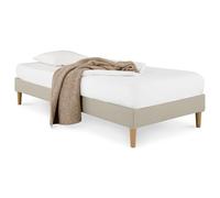 IDIMEX Sommier tapissier PAIMPOL 90 x 190 cm Structure en Bois et revêtement en Tissu Beige, Cadre de lit avec Pieds et sommier à Lattes pour 1 Personne