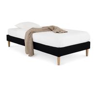 Sommier tapissier PAIMPOL 90 x 190 cm structure en bois et revêtement en tissu noir, cadre de lit avec pieds