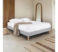 Sommier tapissier QUIMPER 140 x 190 cm structure en bois et revêtement en tissu gris, cadre de lit avec pieds