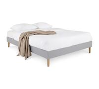 Sommier tapissier VANNES 120 x 190 cm structure en bois et revêtement en tissu gris, cadre de lit avec pieds et sommier
