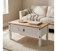 Table basse CAMPO table d'appoint rectangulaire en pin massif blanc et brun avec 1 tiroir, meuble de salon style mexicain en bois