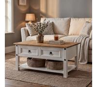 IDIMEX Table Basse Campo Table d'appoint rectangulaire en pin Massif Blanc et Brun avec 2 tiroirs, en Bois dim 100 x 45 x 60 cm