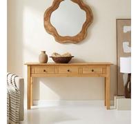 Table console CANCUN meuble d'appoint en bois avec 3 tiroirs, en pin massif finition teintée/cirée