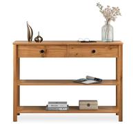 IDIMEX Table Console d'entrée APOANA L 110 cm en Bois Massif Coloris chêne avec 2 tiroirs et 2 tablettes, Design Naturel, Table pour Salon
