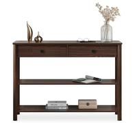 Table console d'entrée APOANA L 110 cm en bois massif coloris noyer avec 2 tiroirs et 2 tablettes, Design naturel