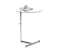 IDIMEX Table d'appoint Leonie Bout de canapé Rond Table à café Table Basse avec Hauteur réglable, Structure en métal chromé et Plateau en Verre trempé Transparent