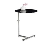 IDIMEX Table d'appoint Leonie Bout de canapé Rond Table à café Table Basse avec Hauteur réglable, Structure en métal chromé et Plateau en Verre trempé Noir