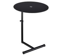 Table d'appoint LEONIE bout de canapé rond avec hauteur réglable, structure en métal laqué et plateau en verre trempé noir