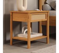 Table de Chevet CEFIRA avec 1 Tiroir en Bois Massif Couleur Chêne, Design Élégant en Rotin, avec 1 Étagère