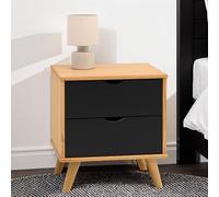 IDIMEX Table de Chevet Colima en Bois Massif Noir avec 2 tiroirs, Table de Nuit pour Chambre en Bois sur Pieds