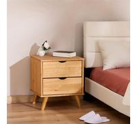 Table de chevet COLIMA en pin massif avec 2 tiroirs, table de nuit en bois sur pieds coloris naturel