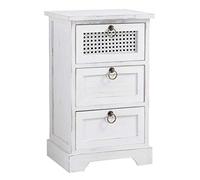 IDIMEX Table de Chevet Irma Petite Commode de Nuit avec 3 tiroirs, en Bois de Paulownia Blanc Style Shabby Chic Vintage bohême avec déco en rotin