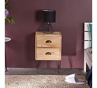 IDIMEX Table de Chevet Malia Table de Nuit avec 2 tiroirs, en Bois de Paulownia Style Vintage Industriel Finition Bois brulé avec Pieds en métal Noir