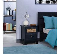 IDIMEX Table de Chevet Padma 2 tiroirs, Table de Nuit Design Vintage en Bois lasuré Noir et cannage en rotin