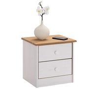 IDIMEX Table de Chevet Rondo avec 2 tiroirs, Table de Nuit en pin Massif, Chevet en Bois lasuré Blanc et Brun