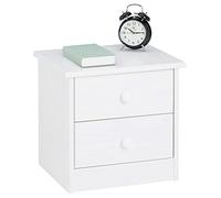 Idimex Table de chevet Rondo - 2 tiroirs en pin massif lasuré blanc