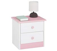 IDIMEX Table de Chevet Rondo avec 2 tiroirs, Table de Nuit en pin Massif, Chevet en Bois lasuré Blanc et Rose
