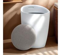 Tabouret DANIEL coffre de rangement panier à linge siège avec assise rembourrée, en plastique et revêtement synthétique, blanc/gris