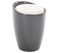 Tabouret DANIEL pouf rond coffre de rangement panier à linge siège avec assise rembourrée blanc, structure en plastique gris