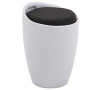Tabouret DANIEL pouf rond coffre de rangement panier à linge siège avec assise rembourrée noir, structure en plastique blanc