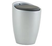 Tabouret DANIEL pouf rond coffre de rangement panier à linge siège avec assise rembourrée gris, structure en plastique gris