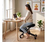 IDIMEX Tabouret Ergonomique Robert siège Ajustable Repose Genoux Chaise Professionnelle sur roulettes sans Dossier Posture Droite Relaxation Massage, Structure en métal Noir et Assise rembourrée Noir