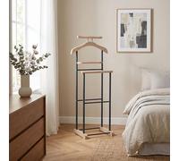 Valet de chambre MEDINA chevalet de nuit double portant pour vêtements, en MDF décor chêne sonoma et métal laqué noir