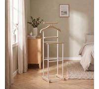 Valet de chambre MEDINA chevalet de nuit double portant pour vêtements, en MDF décor chêne sonoma et métal laqué blanc