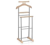 Valet de chambre MEDINA chevalet de nuit double portant pour vêtements, en MDF décor chêne sonoma et métal laqué argenté