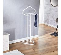 IDIMEX Valet de Chambre Valet de Nuit Camilo chevalet de Nuit avec Cintre pour Veste et Portant pour Pantalon et Autres vêtements, en métal laqué Blanc