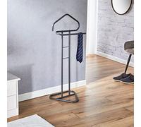 IDIMEX Valet de Chambre Valet de Nuit Camilo chevalet de Nuit avec Cintre pour Veste et Portant pour Pantalon et Autres vêtements, en métal laqué Gris