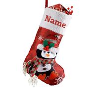 iDIY Chaussette de Noel Personnalisé - Prenom Personnalisé, Coton & Lin, 45 cm, Père Noël, GNOME, Pingouin, Bonhomme de Neige, Renne - Deco Noel Personnalisé - Pingouin