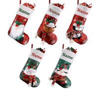 iDIY Ensemble de 5 Chaussettes de Noël Personnalisées - Prenom Personnalisé, Coton & Lin, 45 cm, Père Noël, GNOME, Pingouin, Bonhomme de Neige, Renne, Deco Noel Personnalisé