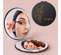 iDIY Miroir de Maquillage Personnalisé avec Nom -Miroir de Voyage grossissant 1x/10x avec Initiale/Fleur d'anniversaire, Portable et Recto-Verso, Cadeaux Pratiques pour Les Femmes