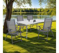 IDMARKET Lot de 4 chaises de jardin pliantes avec accoudoirs ALGHERO métal et textilène gris anthracite