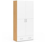 IDMarket - Armoire 2 portes JULIANA blanc et bois | Largeur 80 cm, avec 1 tiroir et étagères