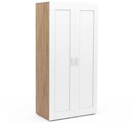 IDMarket - Armoire 2 Portes VITO Blanc et Bois penderie 80 cm avec étagères Rangement Maxi capacité
