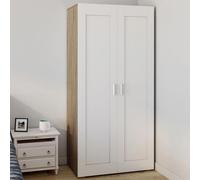 IDMARKET Armoire 2 portes VITO blanc et bois penderie 80 cm avec étagères rangement maxi capacité