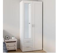 IDMarket - Armoire 2 Portes VITO Blanc penderie 80 cm avec 2 tiroirs, Miroir et étagères